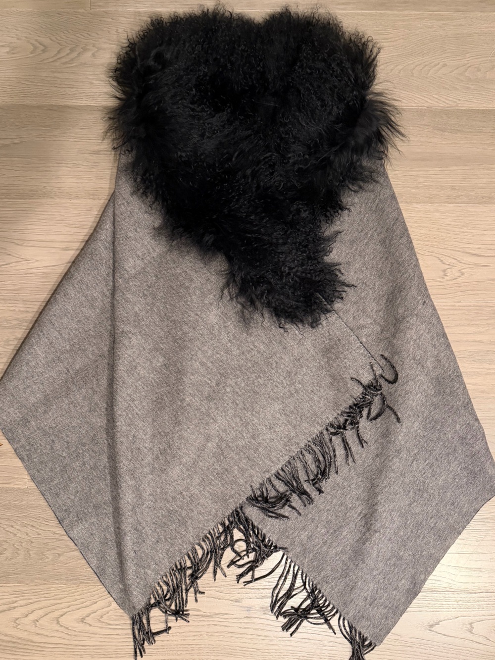 Pologeorgis Reversible Black/Gray Wrap with Black Shearling Trim